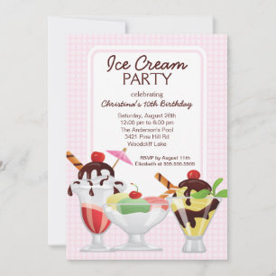 Roligt Cute Ice Cream Sundae Födelsedagsfest Inbjudningar