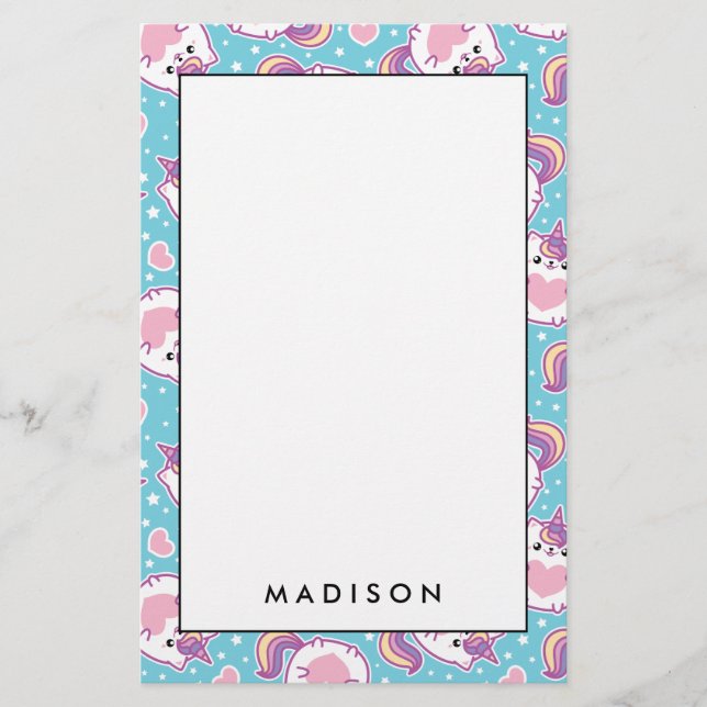 Roligt Cute Knubbig Kitschy Unicorn Kattunge Brevpapper (Framsida)