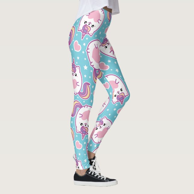Roligt Cute Knubbig Kitschy Unicorn Kattunge Leggings (Höger)