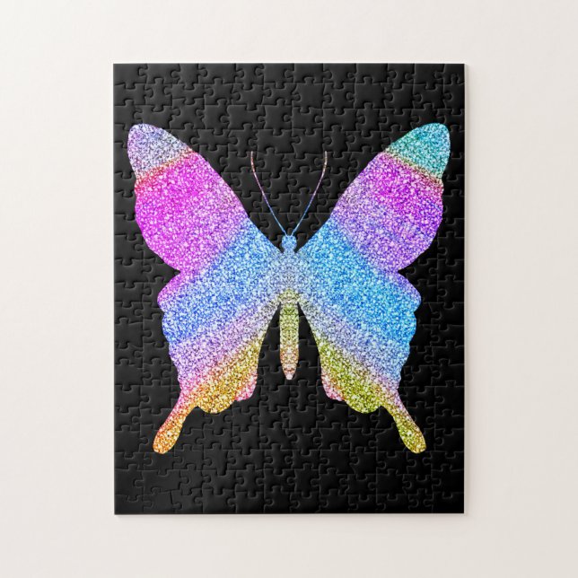 Roligt Cute med solid svart färgstark Glitter-fjär Pussel (Vertikal)