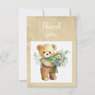 Roligt Cute Nalle Bouquet Flowers Tack Kort