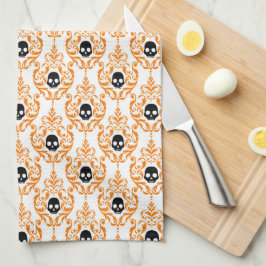 Roligt Cute Orange Black Halloween Skull Kökshandduk