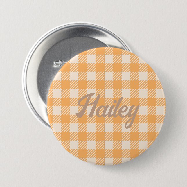 Roligt Cute orange gingham-palett har kontrollerat Knapp (Framsida & baksida)