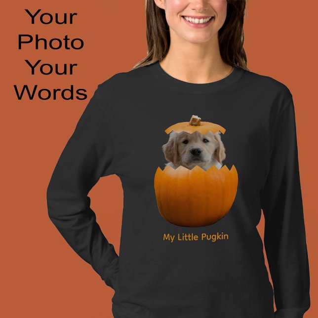 Roligt Cute Personlig Halloween Pumpkin Hund Photo T Shirt (Skapare uppladdad)