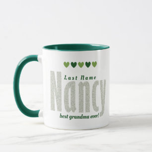 Roligt, Cute Personlig "Nancy" i Grönt Hearts Art Mugg