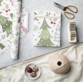 Roligt Cute Red Grönt Pastel Träd jul Presentpapper