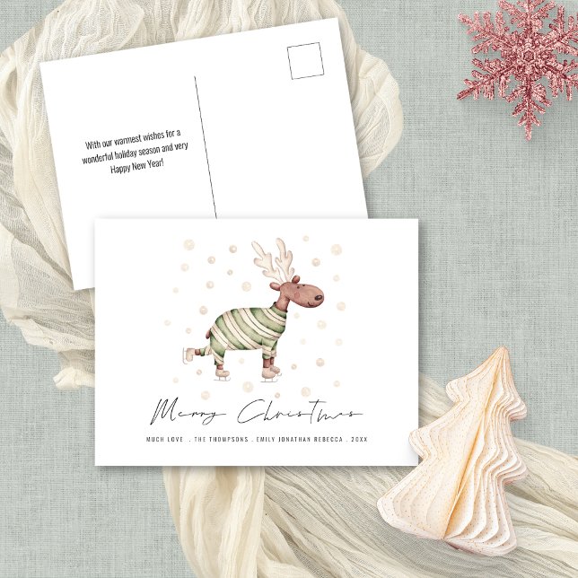 Roligt Cute Skating Reindeer God jul Helg Vykort (Convenient postcard alternative)