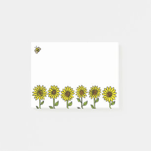 Roligt Cute Sunblommor och Humla Post-it Block