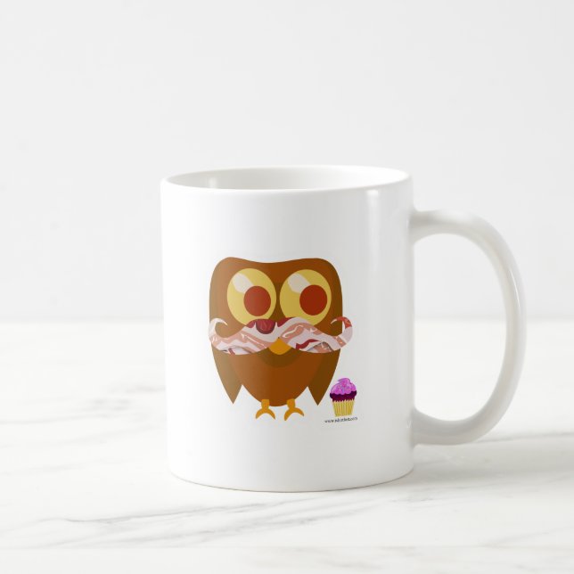Roligt Cute Tecknad Bacon Mustache Uggla Kaffemugg (Höger)