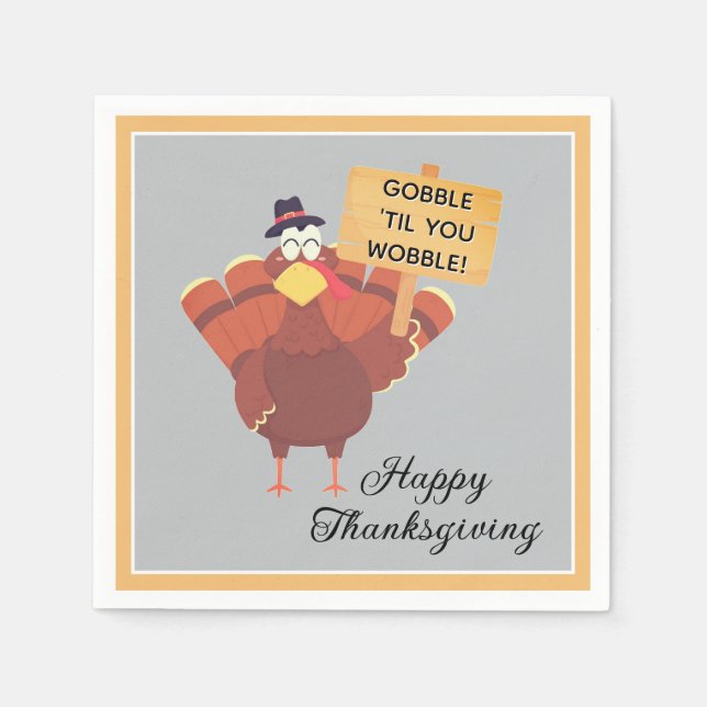 Roligt! Cute Thanksgiving Gobble Pappersservett (Framsidan)