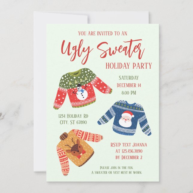 Roligt Cute Ugly Sweater jul Party-inbjudan Inbjudningar (Framsida)