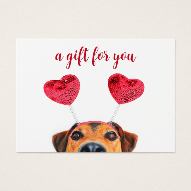 Roligt Cute Valentine Day Hund Headband Gift Card Visitkort (Framsidan)