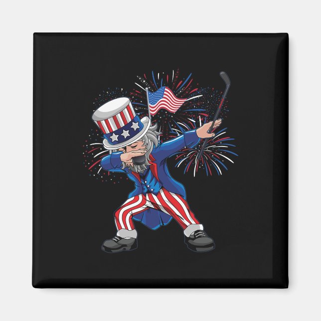 Roligt Dabbing farbror Sam Ice Hockey Puck Indeped Magnet (Framsidan)