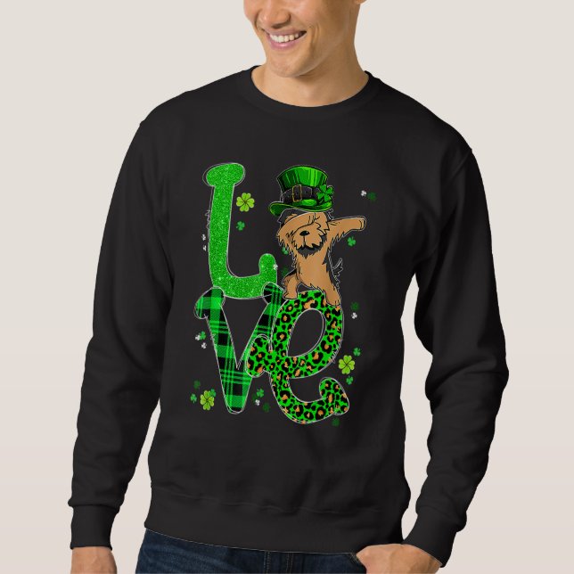 Roligt Dabbing Yorkie Hund Shamrock Funny St Patr Lång Ärmad Tröja (Framsida)