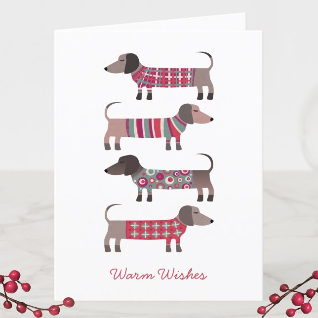 Roligt Dachshund Hund Helgkort (Dachshund Wiener Sausage Dog fun winter holiday card)