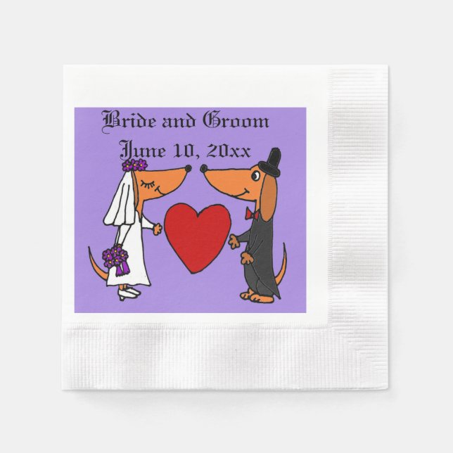 Roligt Dachshund Hundar Bride and Groom Bröllop Ar Pappersservett (Framsidan)