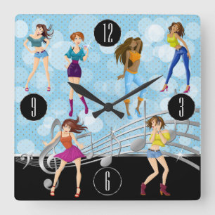 Roligt Dance Music Girl Design Fyrkantig Klocka
