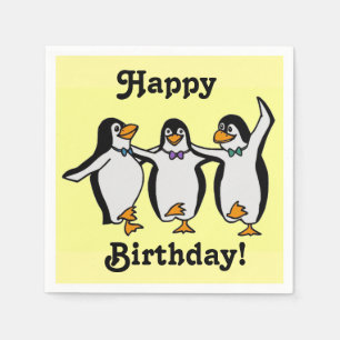 Roligt Dancing Penguins Grattis på födelsedagen! Pappersservett