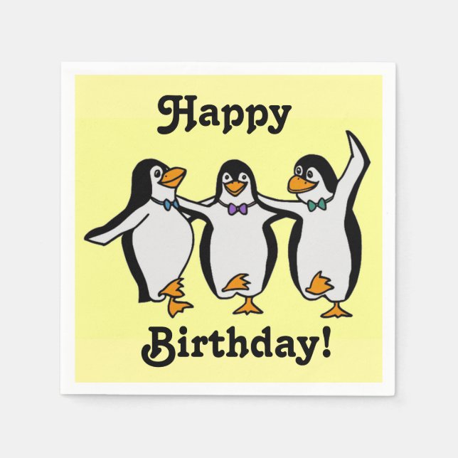 Roligt Dancing Penguins Grattis på födelsedagen! Pappersservett (Framsidan)