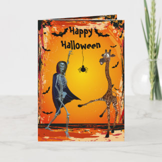 Roligt dansgiraff- & skelettHalloween kort