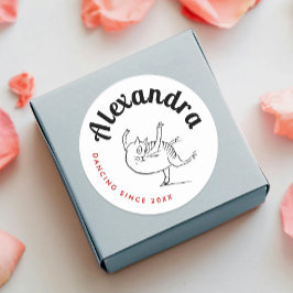 Roligt Dansing Cat Red and White Edward Lear Class Runt Klistermärke