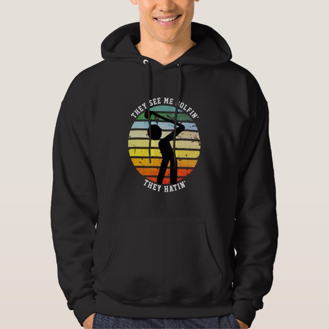 Roligt DE SER MIG GOLFA DE HATAR Pensionerad Hoodie (Framsida)