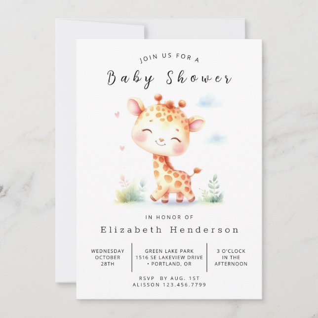 Roligt Digital Giraffe Baby Shower Inbjudningar (Framsida)