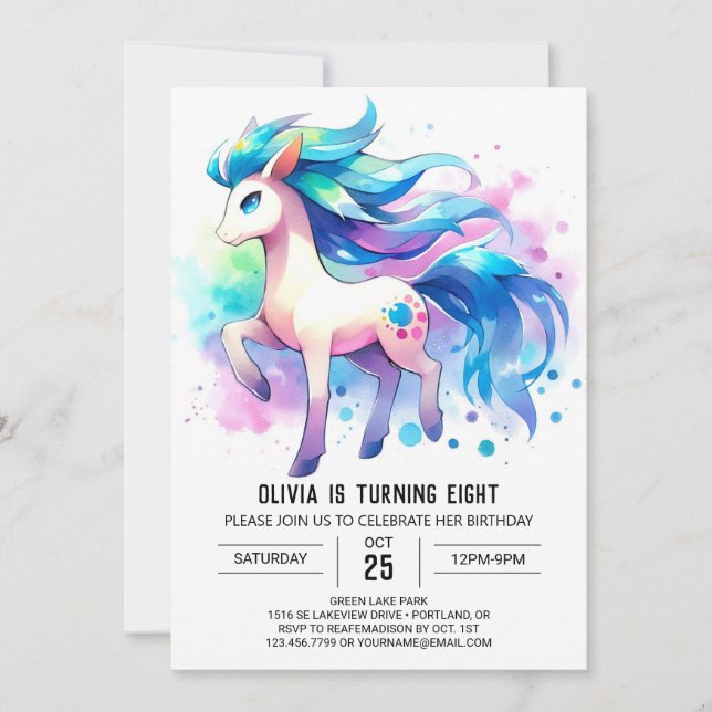 Roligt Digital Horse Birthday Inbjudningar (Framsida)