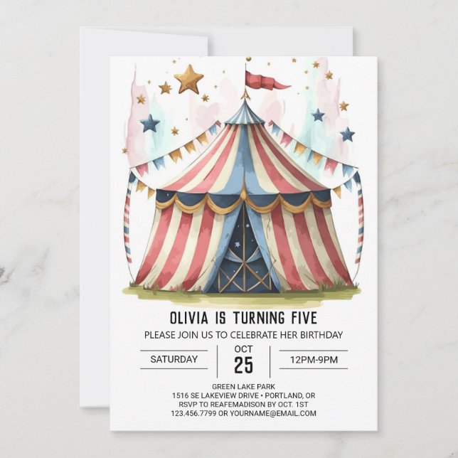 Roligt Digital Stollig Circus Birthday Inbjudningar (Framsida)