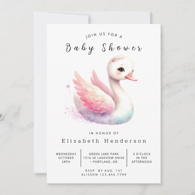 Roligt Digital Svan Baby Shower Inbjudningar (Framsida)
