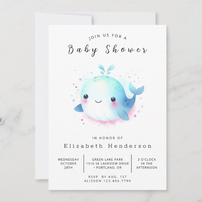 Roligt Digital Whale Baby Shower Inbjudningar (Framsida)