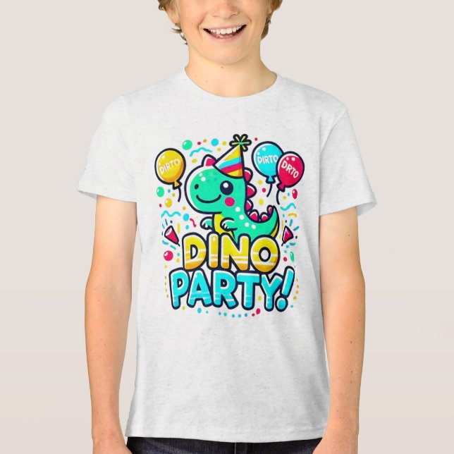 Roligt Dino Party Design - Perfekt för födelsedaga T Shirt (Framsida)