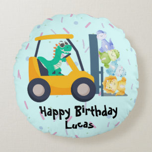 Roligt dino traktor Lastbil Birthday School-barn Rund Kudde