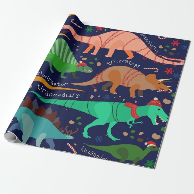 ROLIGT DINOSAUR CHRISTMAS WRAPPING PAPPER PRESENTPAPPER (Utrullad)