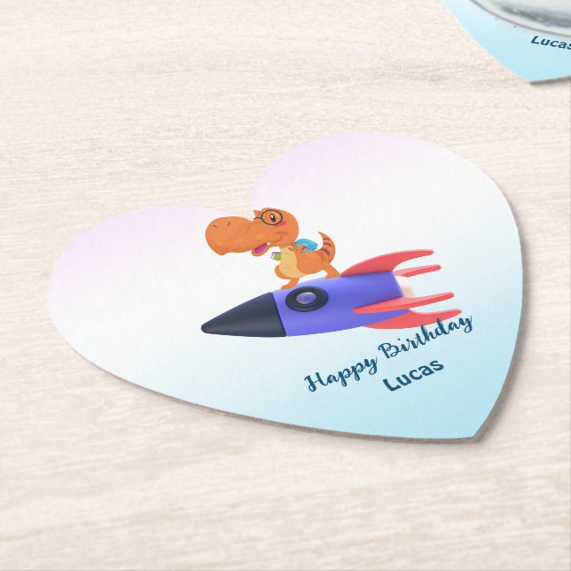 Roligt dinosaur färglös Födelsedagsfest i raketsko Underlägg Papper (Vinklad)