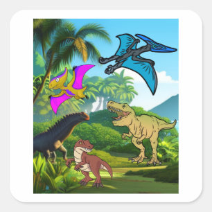 Roligt Dinosaur Fyrkantigt Klistermärke