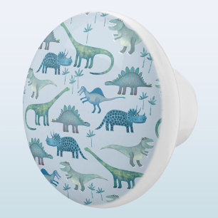 Roligt Dinosaur Mönster Blue Knopp