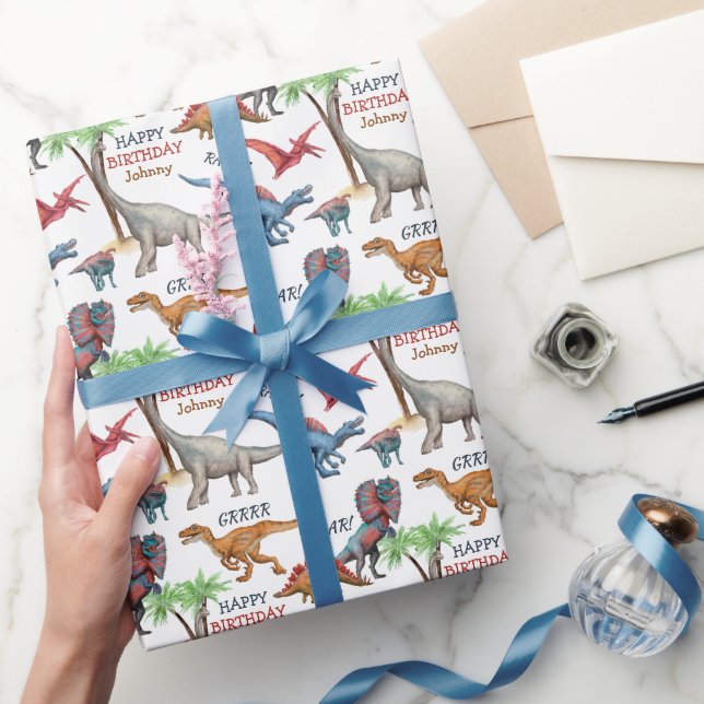 Roligt Dinosaur Parad Barn Birthday Presentpapper (Gifting)