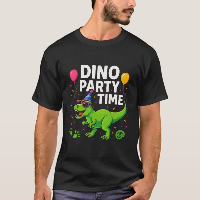Roligt Dinosaur Party Illustration T Shirt (Framsida)