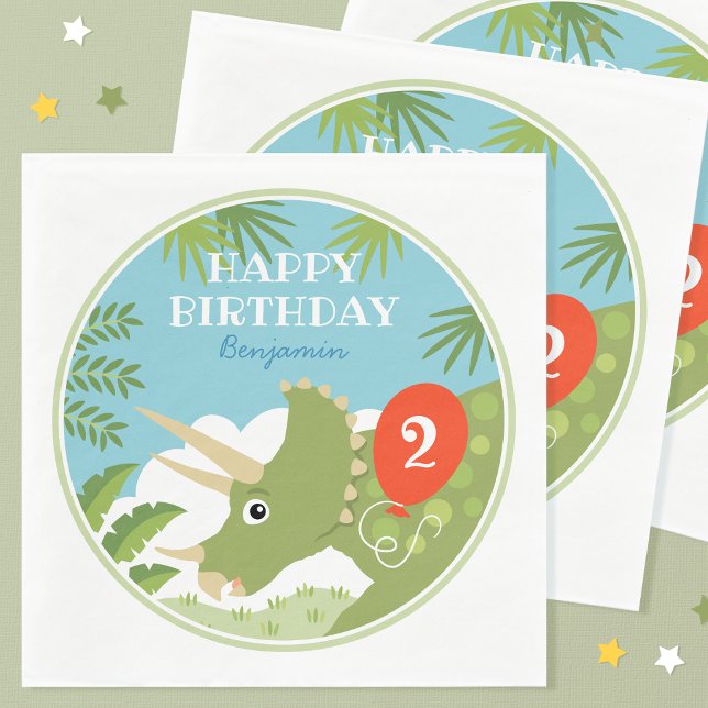 Roligt Dinosaur Triceratops anpassade namnålder Pappersservett (Skapare uppladdad)