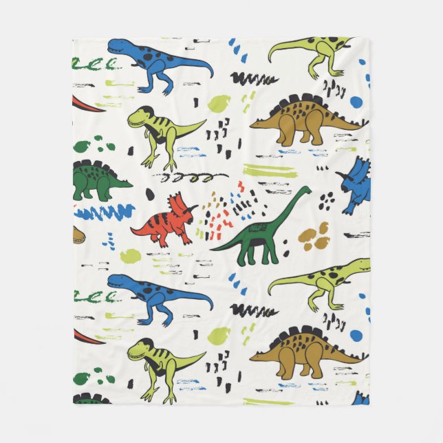 roligt dinosaurier-grafik färg mönster fleecefilt (Framsidan)