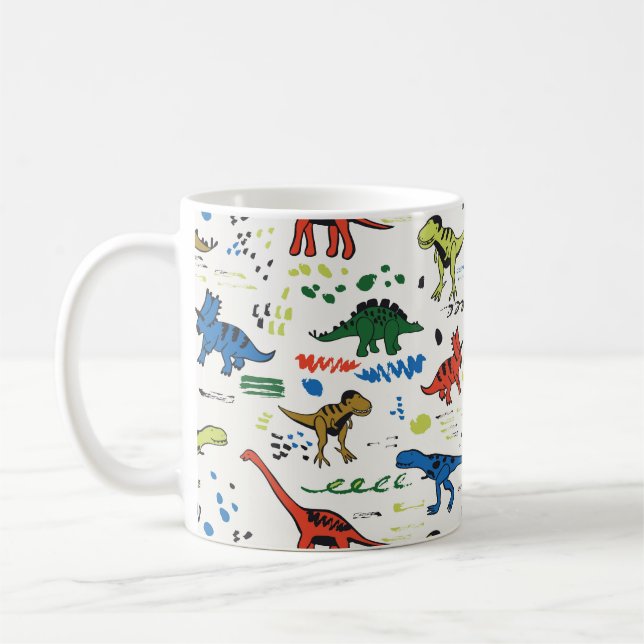 roligt dinosaurier-grafik färg mönster kaffemugg (Vänster)
