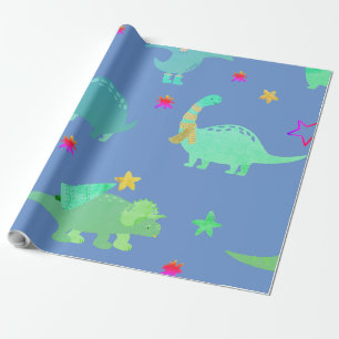 ROLIGT DINOSOAR I PAPPER BLUE BARN WRAPPING PRESENTPAPPER