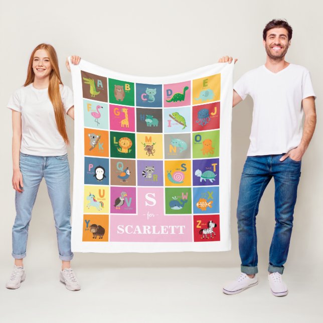 Roligt Djuralfabet Kids Room Flicka Nursery Fleecefilt (På plats)