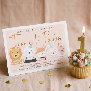 Roligt Djuren Cute Baby Party födelsedag Inbjudningar