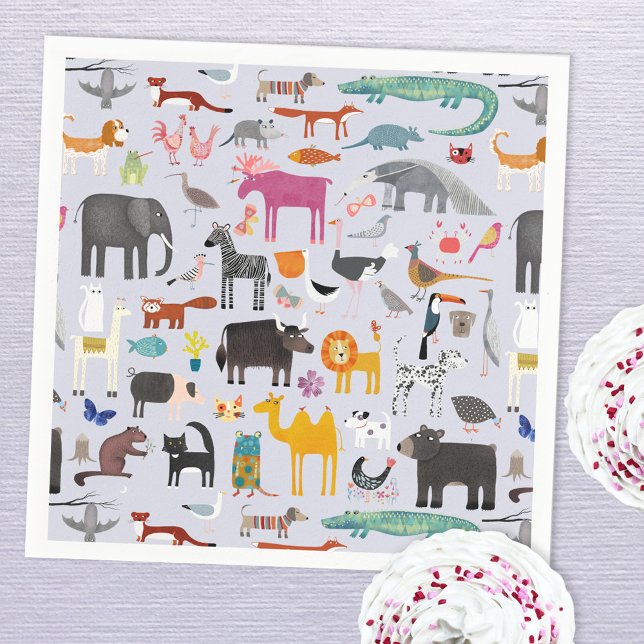 Roligt Djurmenagerie Pappersservett (Jungle safari zoo wild and pet animal themed paper napkins)