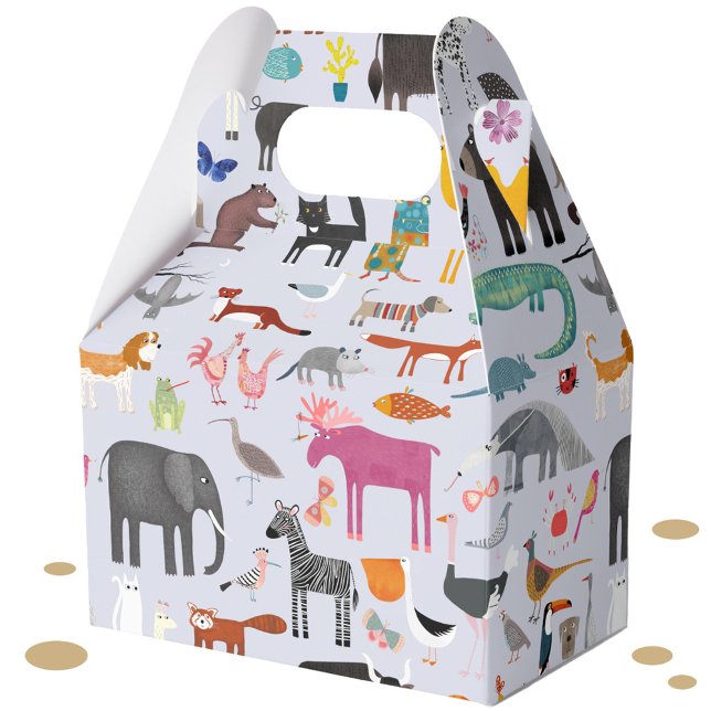 Roligt Djurmenagerie Presentaskar (Jungle, safari, zoo, wild and pet animals and bird design party favor box)