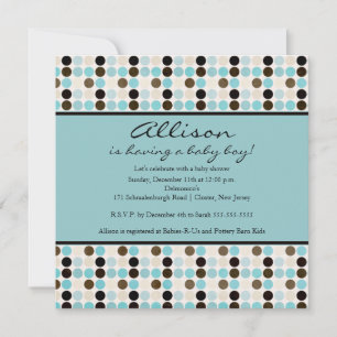 ROLIGT Dockar Blue & Brown Boy Baby Shower Inbjudningar