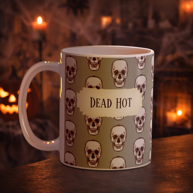 Roligt Dödskalle Varmt Gotiskt Grått Pixelkonst Mö Kaffemugg (Skapare uppladdad)