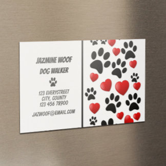 Roligt Dog Walker Tass och Hearts Pet Sitter Busin Magnetiska Visitkort